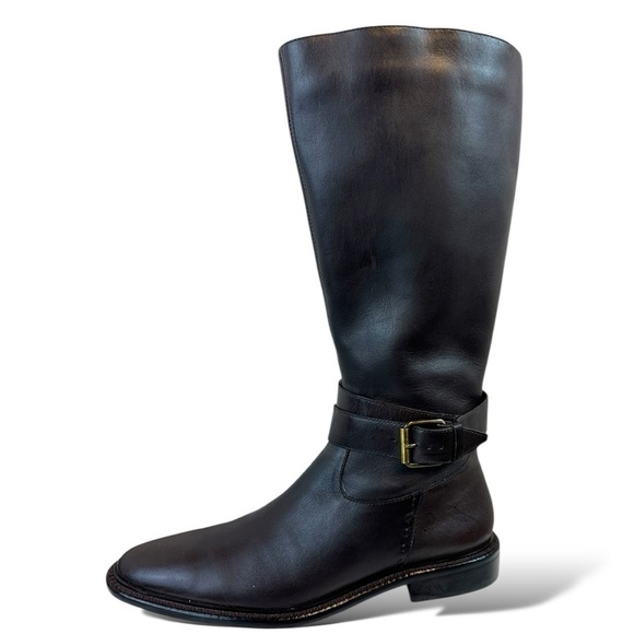 Eddie Bauer Brown Leather Equestrian Calf Boots Women’s Size 8 Flats Side Zip - Picture 1 of 13